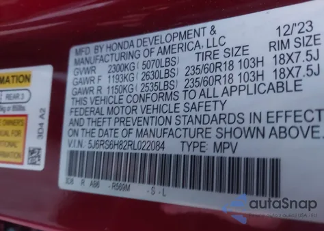 2024 Honda Cr-V Hybrid Sport-L from USA, damaged, VIN 5J6RS6H82RL022084